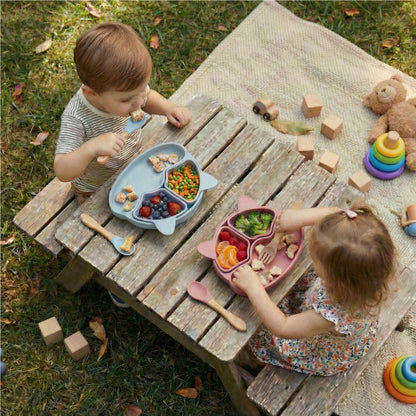 Plato de silicona para bebé antideslizante con cubiertos | BLW