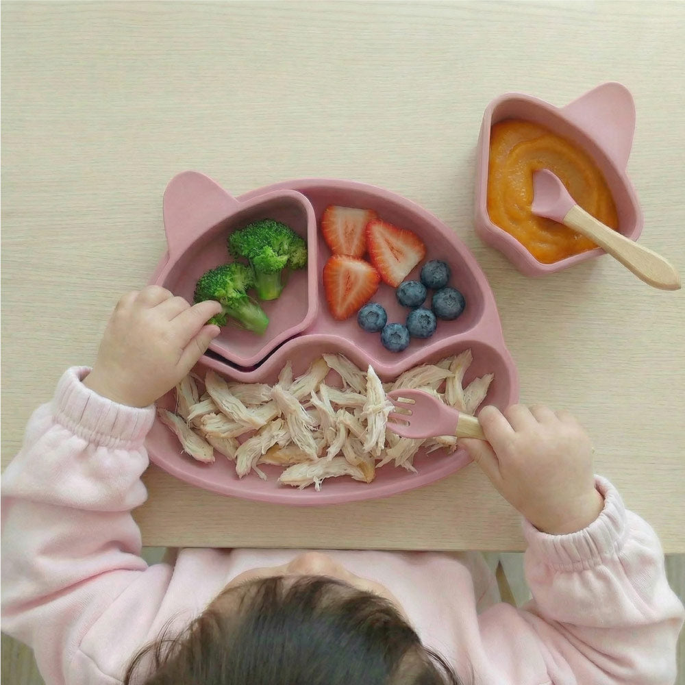 Plato de silicona para bebé antideslizante con cubiertos | BLW