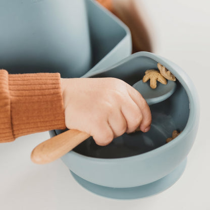 Babero bebé con cuenco y cuchara de silicona | Set Primeras Comidas