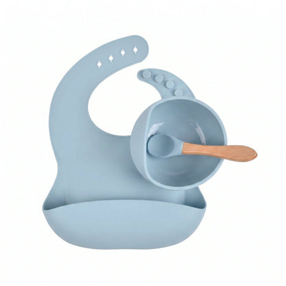 Babero bebé con cuenco y cuchara de silicona | Set Primeras Comidas