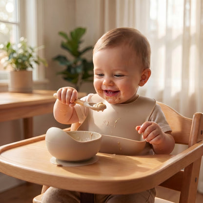 Babero bebé con cuenco y cuchara de silicona | Set Primeras Comidas