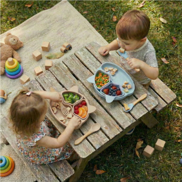 plato bebe silicona+ cubiertos MAIXCHEL rosa